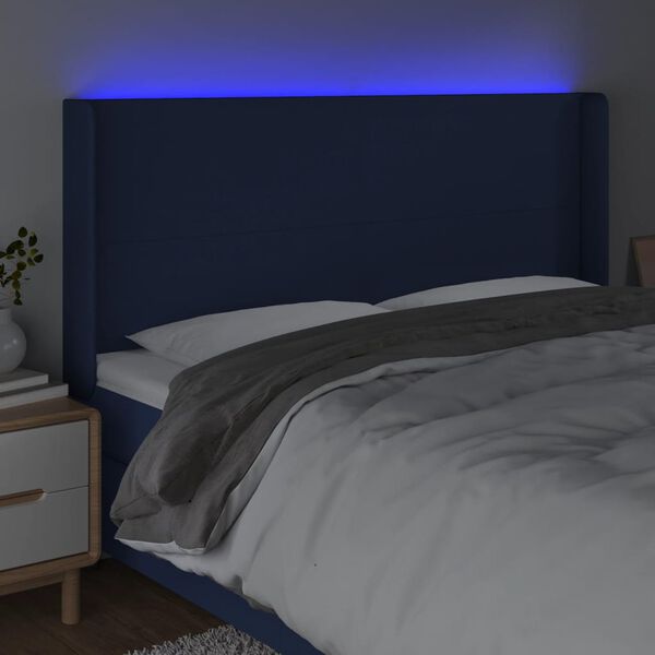 vidaXL Čelo postele s LED modr&eacute; 183x16x118/128 cm l&aacute;tka