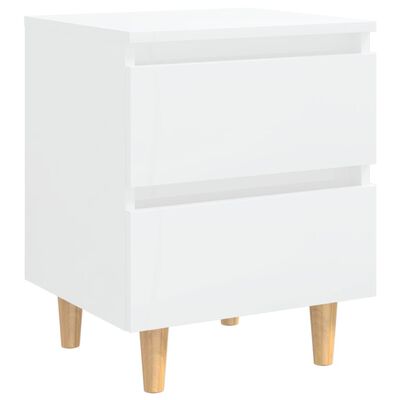 vidaXL Nočné stolíky, nohy z borovice 2 ks, lesklé biele 40x35x50 cm