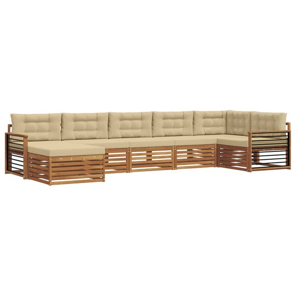 vidaXL S&uacute;pravy pohoviek 7 pcs Pr&iacute;rodn&aacute; a b&eacute;žov&aacute; Pevn&eacute; ak&aacute;ciov&eacute; drevo