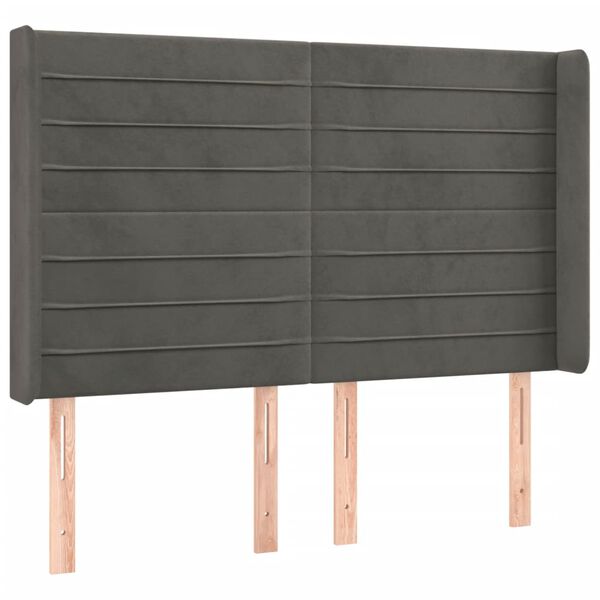 vidaXL Čelo postele s LED tmavosiv&eacute; 147x16x118/128 cm zamat