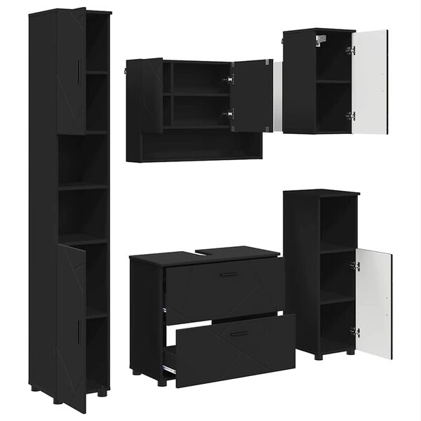 vidaXL Sada k&uacute;peľňov&eacute;ho n&aacute;bytku 5 pcs Čierna Spracovan&eacute; drevo a kov
