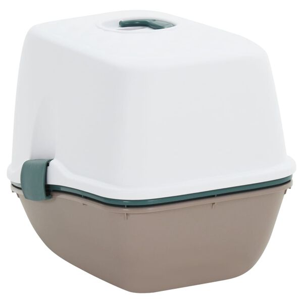 vidaXL Toaleta pre mačky s krytom biely a hnedý 58,5x39,5x43 cm PP