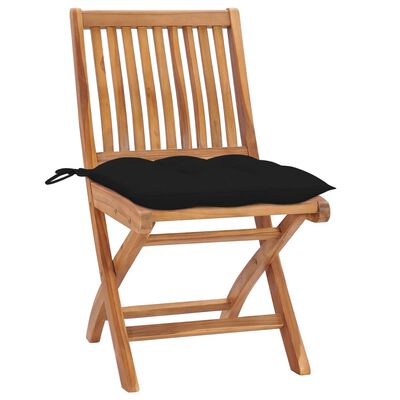 vidaXL Záhradné stoličky 2 ks, čierne podložky, tíkový masív