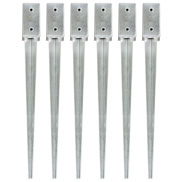 vidaXL Kotviace hroty 6 ks, strieborné 7x7x75 cm, pozinkovaná oceľ