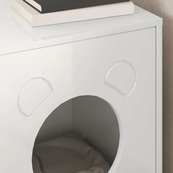 vidaXL Mačka Dom Lesklá biela 42,5 x 40 x 52,5 cm Kompozitné drevo