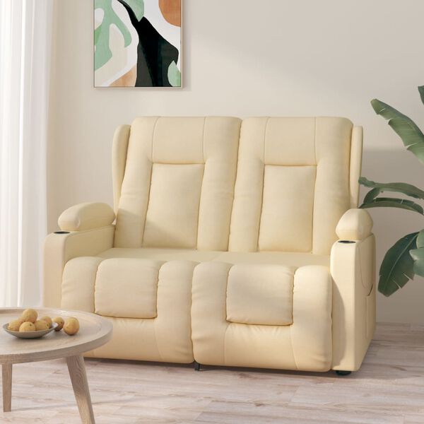 vidaXL 2-miestne sklápacie masážne kreslo+držiaky na poháre, krémové