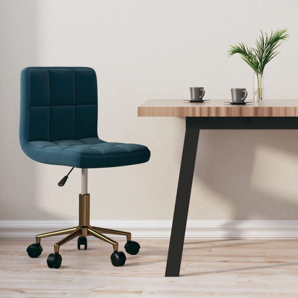 vidaXL Otočn&aacute; jed&aacute;lensk&aacute; stolička modr&aacute; zamatov&aacute;