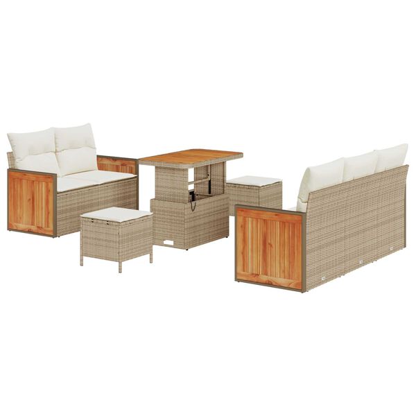 vidaXL S&uacute;prava z&aacute;hradn&yacute;ch pohoviek s vank&uacute;&scaron;om 8 pcs B&eacute;žov&aacute; a kr&eacute;mov&aacute;