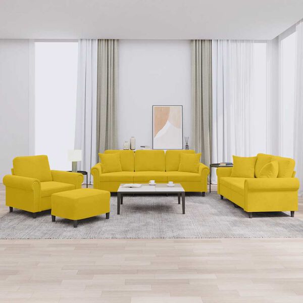vidaXL 4-dielna sedacia s&uacute;prava s vank&uacute;&scaron;mi žlt&aacute; zamat