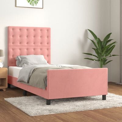 vidaXL Rám postele s čelom ružový 90x190 cm zamat