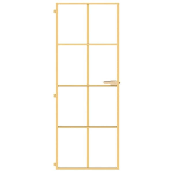 vidaXL Vn&uacute;torn&eacute; dvere tenk&eacute; zlat&eacute; 76x201,5 cm tvrden&eacute; sklo a hlin&iacute;k