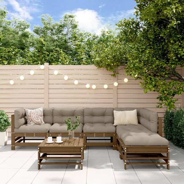vidaXL 7-dielna záhradná sedacia súprava s vankúšmi medová masív