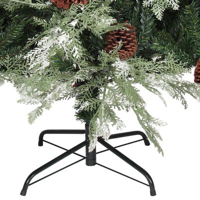 vidaXL Osvetlený vianočný stromček+šišky, zeleno biely 150cm, PVC a PE
