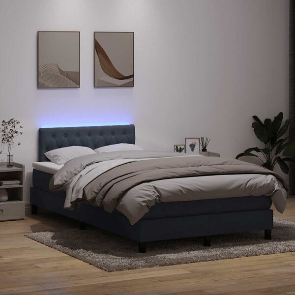 vidaXL Posteľn&yacute; r&aacute;m boxspring s matracom a LED tmavosiv&yacute; 120x220 cm zamat