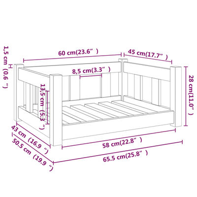 vidaXL Psia posteľ 65,5x50,5x28 cm borovicový masív