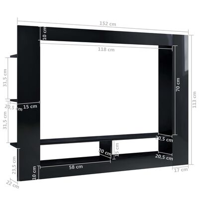 vidaXL TV skrinka, lesklá čierna 152x22x113 cm, kompozitné drevo