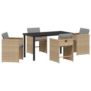vidaXL Z&aacute;hradn&yacute; jed&aacute;lensk&yacute; set 5 pcs B&eacute;žov&aacute; polyratan