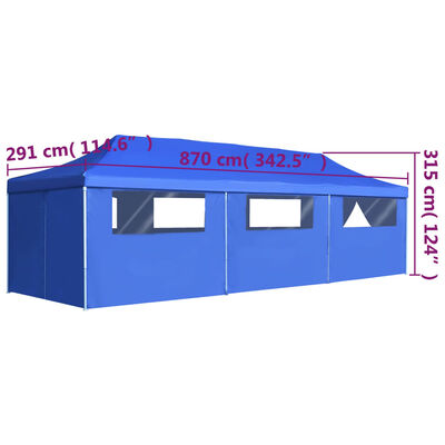 vidaXL Skladací párty stan s 8 bočnými stenami 3x9 m modrý