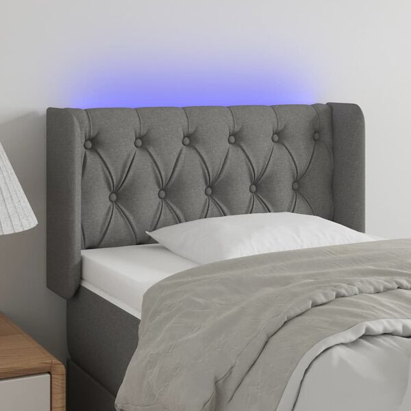 vidaXL Čelo postele s LED tmavosivé 83x16x78/88 cm látka