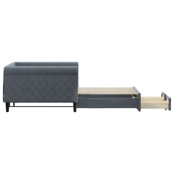 vidaXL Rozkladacia denn&aacute; posteľ so z&aacute;suvkami tmavosiv&aacute; 100x200cm zamat