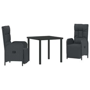 vidaXL Z&aacute;hradn&yacute; jed&aacute;lensk&yacute; set s vank&uacute;&scaron;om 3 pcs Čierna polyratan