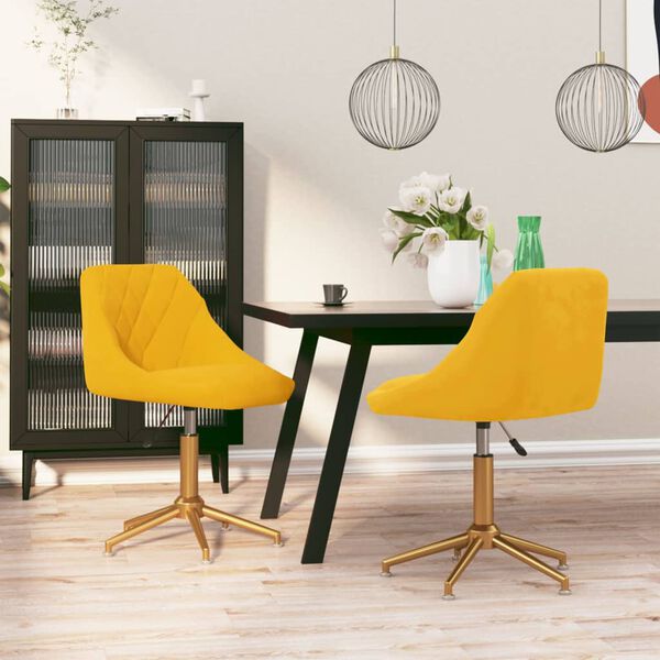 vidaXL Otočn&eacute; jed&aacute;lensk&eacute; stoličky 2 ks horčicovo-žlt&eacute; zamatov&eacute;