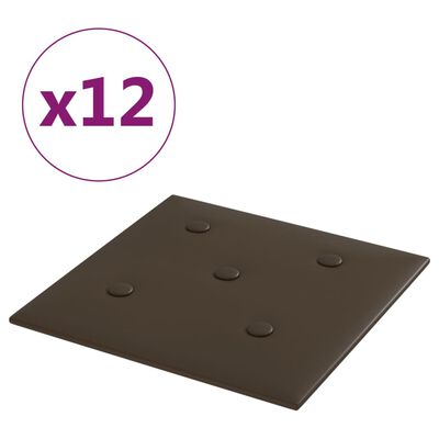 vidaXL Nástenné panely 12 ks hnedé 30x30 cm umelá koža 1,08 m²