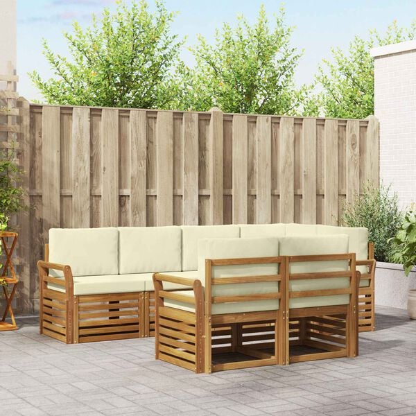 vidaXL Sada rohov&yacute;ch gaučov s vank&uacute;&scaron;om 7 pcs Pr&iacute;rodn&aacute; a kr&eacute;mov&aacute;