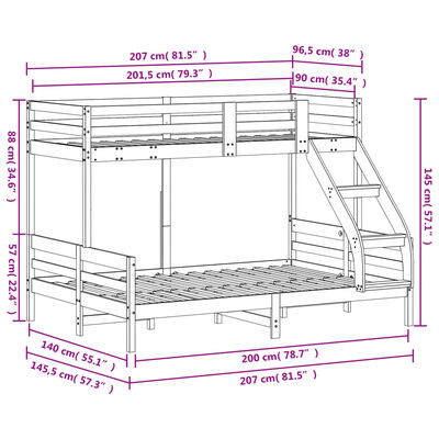 vidaXL Poschodová posteľ 90x200/140x200 cm borovicový masív