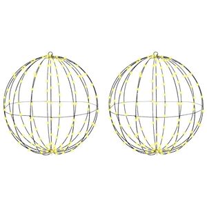 vidaXL Lopta s 384 LED-i 2 pcs Tepl&aacute; biela 59,5 x 59,5 x 63 cm Kov