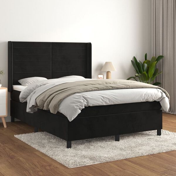 vidaXL Posteľný rám boxspring s matracom čierny 140x200 cm zamat