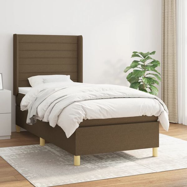 vidaXL Boxspring posteľ s matracom tmavohned&aacute; 100x200 cm l&aacute;tka