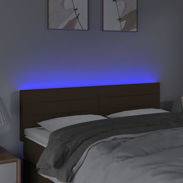vidaXL Čelo postele s LED tmavohend&eacute; 144x5x78/88 cm l&aacute;tka