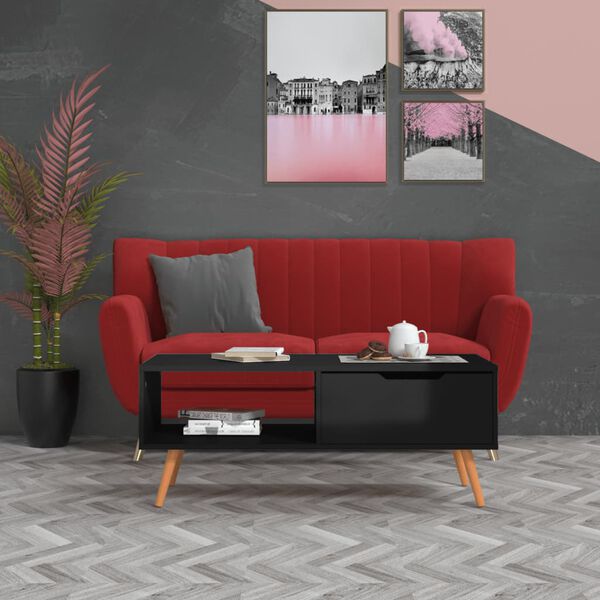 vidaXL Konferenčný stolík lesklý čierny 100x49,5x43cm kompozitné drevo