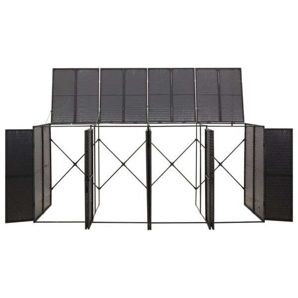 vidaXL Ohrada na štyri odpadkové koše čierna 274x80x117 cm polyratan