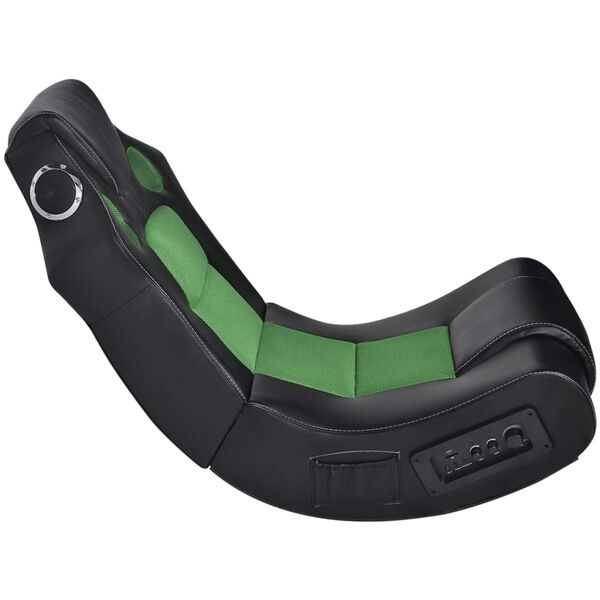 vidaXL Hojdacie kreslo s reproduktormi, čierno zelen&eacute;, umel&aacute; koža