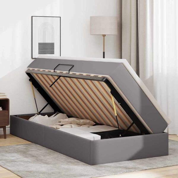 vidaXL Postel s &uacute;ložn&yacute;m prostorem a matrac&iacute; Siv&aacute; 90 x 200 cm