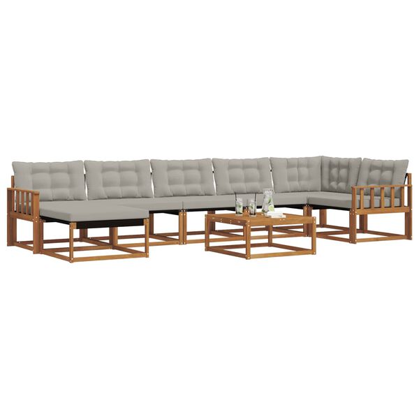 vidaXL Z&aacute;hradn&aacute; s&uacute;prava gaučov s vank&uacute;&scaron;om 8 pcs Pr&iacute;rodn&aacute; a svetlosiv&aacute;