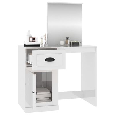 vidaXL Toaletný stolík so zrkadlom lesklý biely 90x50x132,5 cm drevo