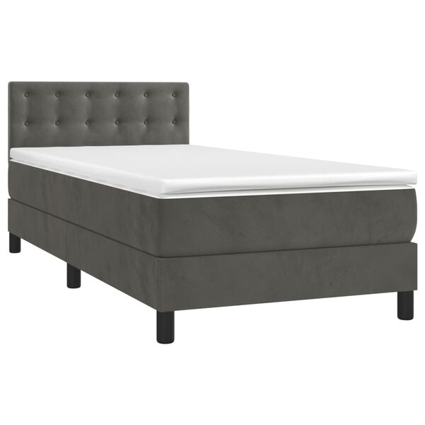 vidaXL Posteľn&yacute; r&aacute;m boxspring s matracom tmavosiv&yacute; 90x200 cm zamat
