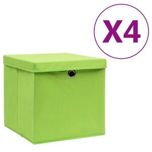 vidaXL &Uacute;ložn&eacute; boxy s vekom 4 ks, 28x28x28 cm, zelen&eacute;