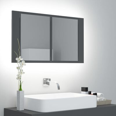 vidaXL LED kúpeľňová zrkadlová skrinka sivá 80x12x45 cm akryl