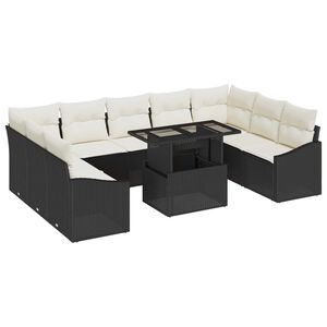 vidaXL S&uacute;prava z&aacute;hradn&yacute;ch pohoviek s vank&uacute;&scaron;om 10 pcs Čierna a kr&eacute;mov&aacute;