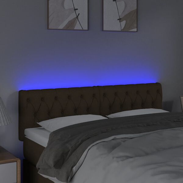 vidaXL Čelo postele s LED tmavohend&eacute; 144x7x78/88 cm l&aacute;tka