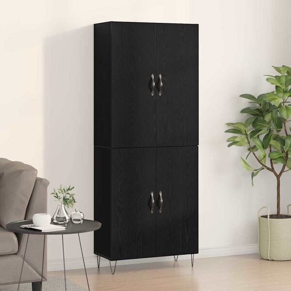 vidaXL Highboard 2 pcs Čierny dub Kon&scaron;trukčn&eacute; drevo a sklo