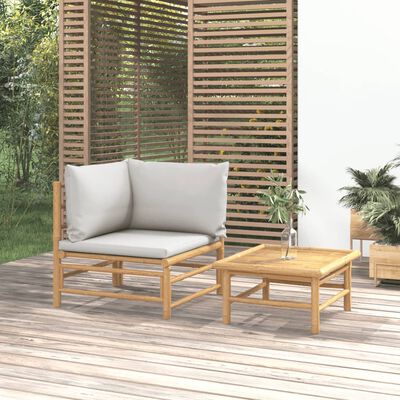 vidaXL 2-dielna záhradná sedacia súprava svetlosivé vankúše bambus