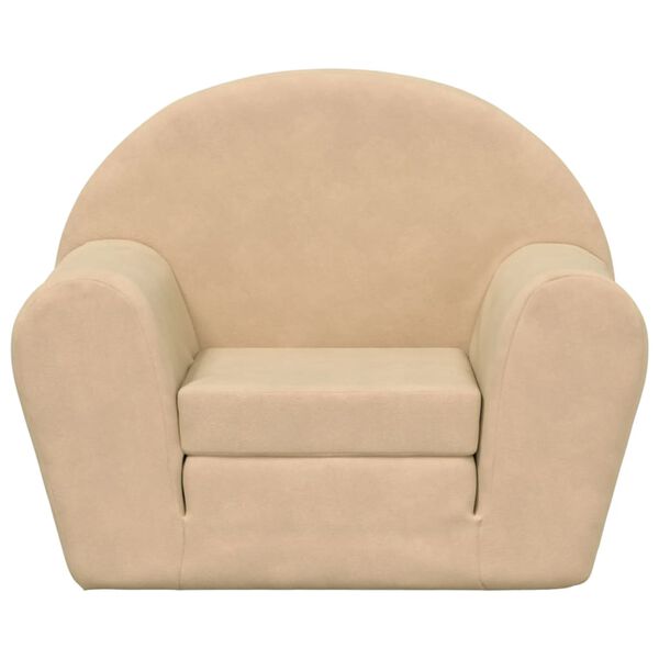 vidaXL Detsk&aacute; rozkladacia pohovka, kr&eacute;mov&aacute;, m&auml;kk&yacute; ply&scaron;