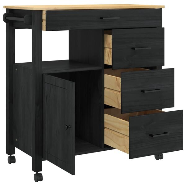 vidaXL Kuchynský vozík Jednofarebný Čierna