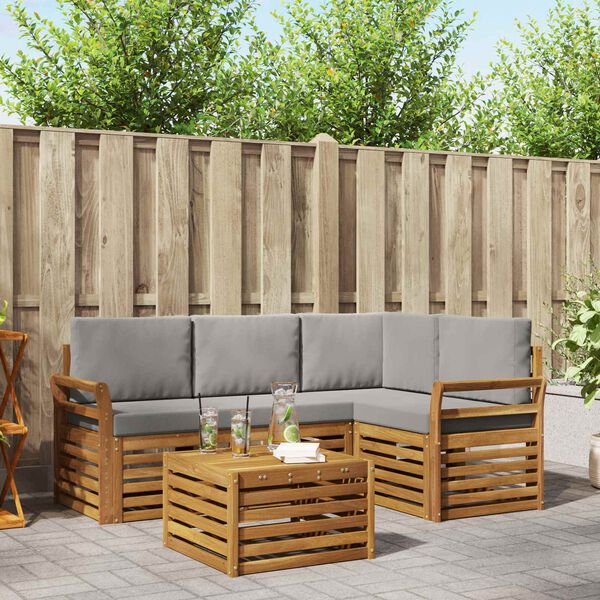 vidaXL Z&aacute;hradn&aacute; s&uacute;prava gaučov s vank&uacute;&scaron;om 5 pcs Pr&iacute;rodn&aacute; a svetlosiv&aacute;