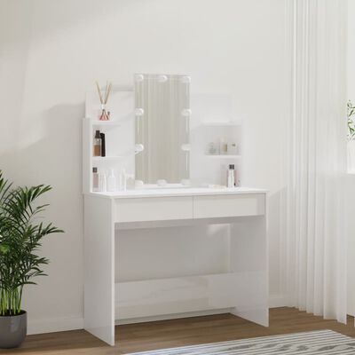 vidaXL Toaletný stolík s LED lesklý biely 96x40x142 cm